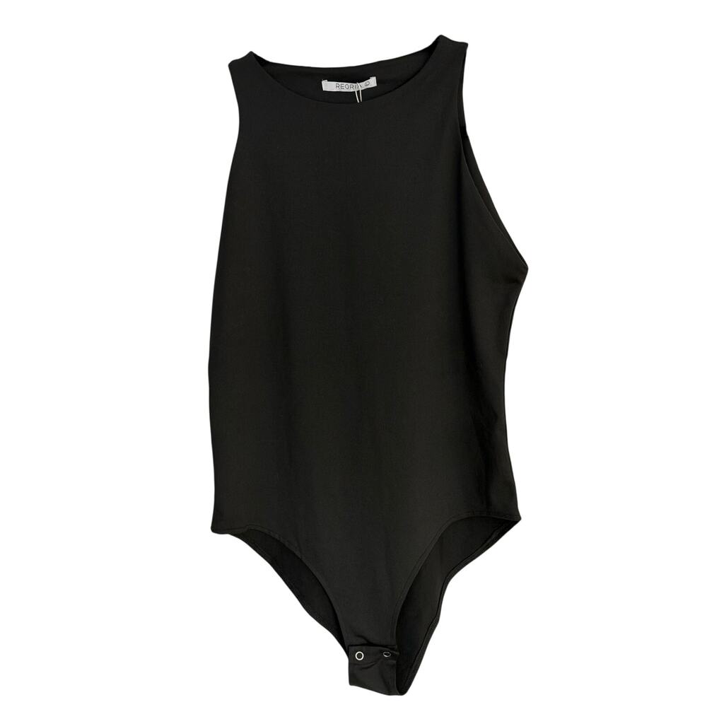 REORIA Black Sleeveless Bodysuit Womens Size L Crew Neck Stretch Basic Tank NWT
